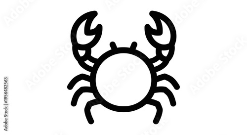 Simple black outline icon of a crab with prominent claws.