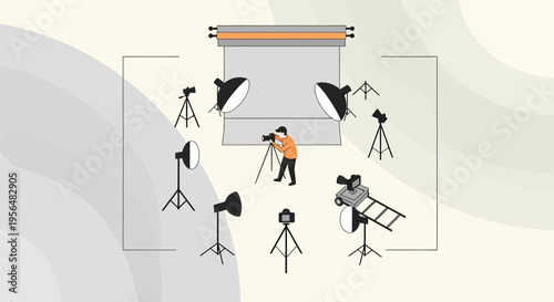 Illustration showcasing a professional photography studio setup for creative photoshoot capture