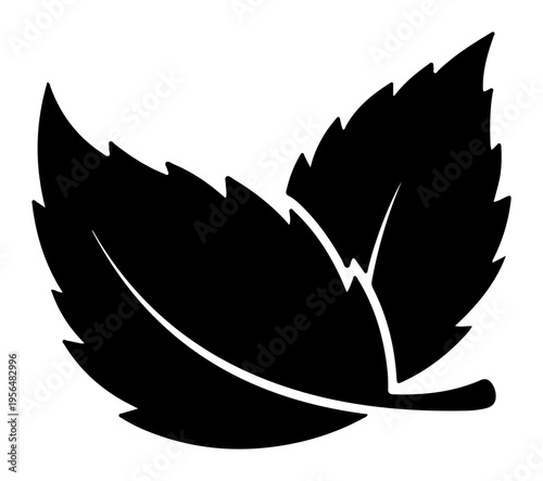 Simple Black Mint Leaf Silhouette Vector Illustration