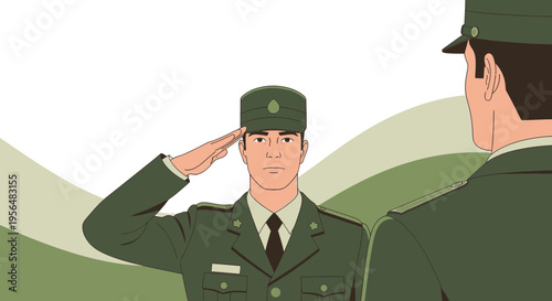 Illustration of military personnel showcasing respect and camaraderie through salute