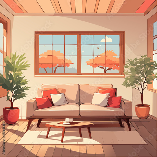 Japandi Wohnzimmer mit minimalistischer Einrichtung und warmen Naturtönen