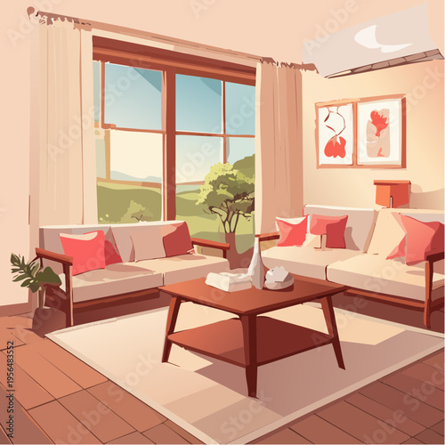 Japandi Wohnzimmer mit minimalistischer Einrichtung und warmen Naturtönen