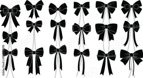 Collection of black bows on white background