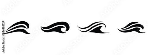 Set of Abstract Black Wave Icons and Stylized Water Waves Collection in Minimalist Design – Ocean Motion Illustration on White Background