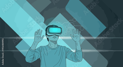 Immersive virtual reality experience with a futuristic aesthetic and a technological user interface