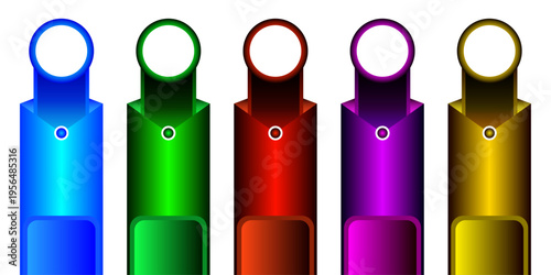 Colorful infographic banner set with five gradient vertical ribbons and circular icons perfect for business process steps data visualization and professional presentation slide designs