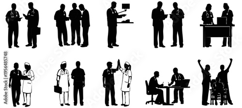 Creative Title: Strategic Workplace Synergy and Professional Team Interaction Silhouettes
