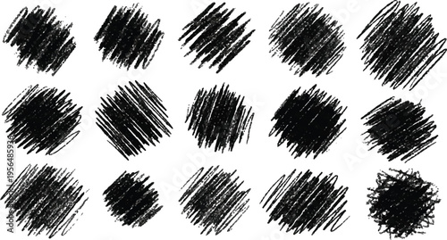 Abstract Set of Hand-Drawn Scribble Textures and Black Ink Hatch Marks