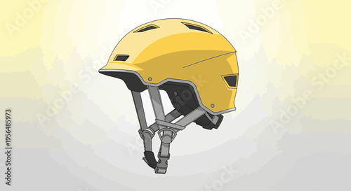 Isolated yellow bicycle helmet with ventilation holes and strap equipment illustration