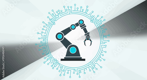 Innovative robotic arm surrounded by digital circuits for advanced manufacturing concept