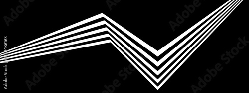 Abstract perspective lines flow in curved pattern creating geometric road illusion. Dimensional stripes and waves form dynamic graphic with directional arrows guiding visual journey.