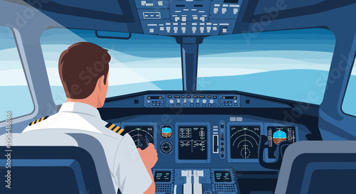 Inside the cockpit, a pilot navigates, showcasing advanced instrumentation, embodying skill and