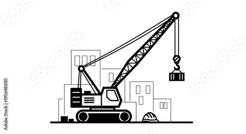 Crane Vector Illustration - Construction Site Line Art