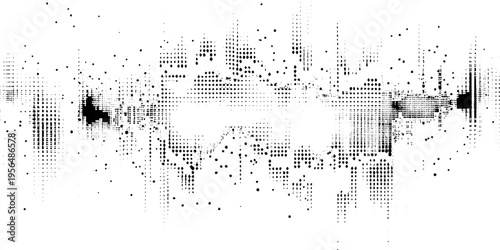 grunge black and white texture featuring halftone dots and dust screen print effect for graphic projects. vector design.