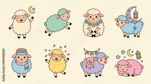 Cute Cartoon Sheep Collection for Eid al-Adha Celebration.