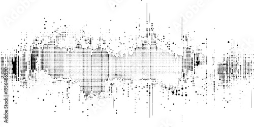 Abstract Black White Halftone Grunge Distress Texture Background. 