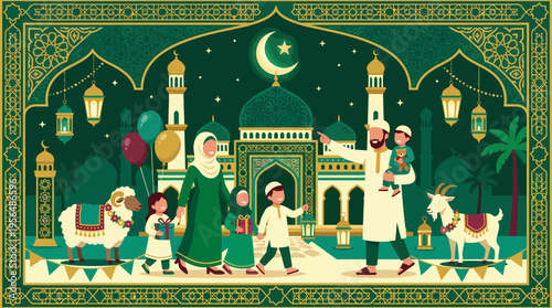 Eid al-Adha Celebration - A Familys Joyful Sacrifice and Togetherness.