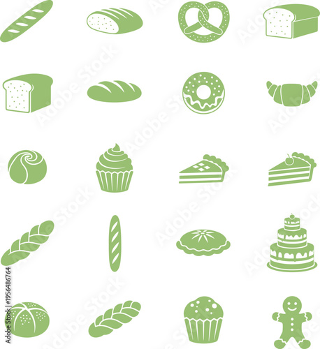 Fresh bakery products collection with bread croissant donut and cake icons for pastry shop branding and local bakery signage