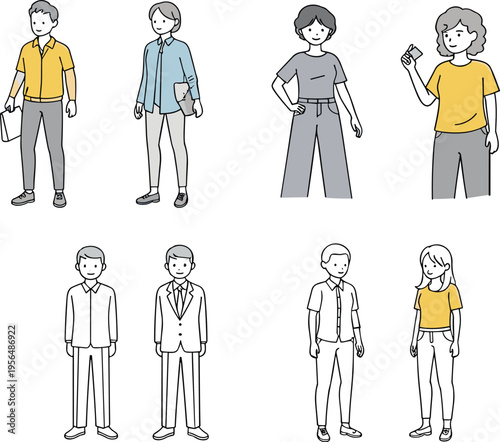 People character avatars set with male female portraits and full body figures casual modern flat vector illustration collection