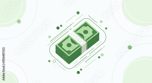 Isometric illustration featuring neatly stacked bundles of currency with subtle abstract design