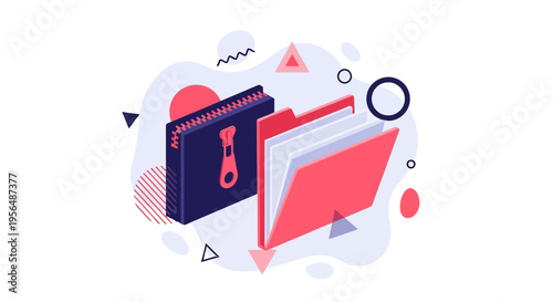 Isometric illustration of compressed file alongside a traditional folder presentation