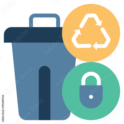 trash bin remove delete data lock privacy protection flat style icon