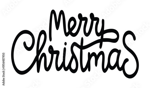 Handwritten merry christmas text in elegant black calligraphy on white background