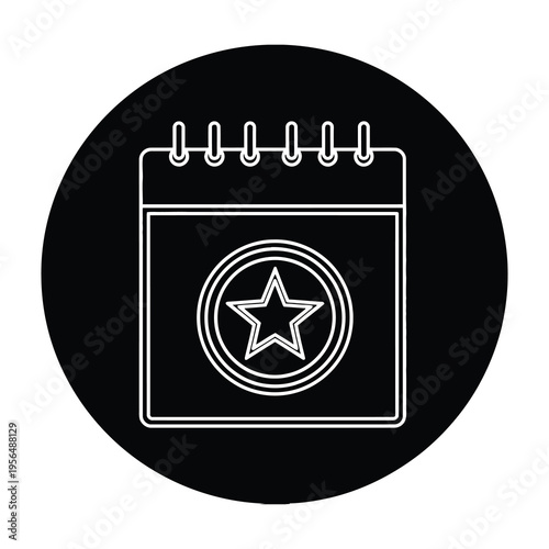 Star calendar icon on black circle background