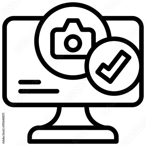 computer camera request allow accept check privacy protection security simple line icon