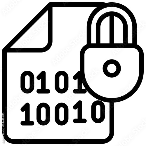 binary code paper document file lock protection simple line icon