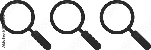 Black Silhouette Set of Magnifying Glass Icons for Search and Discovery Isolated on White Background for Research Analysis and Investigation