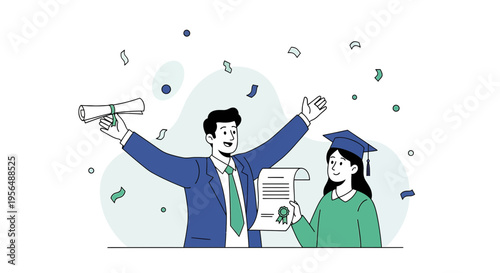 Joyful Graduation Celebration Illustration Showcasing Academic Achievement and Accomplishment