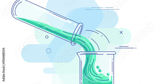 Laboratory liquid transfer illustration conveying research, science, and innovation, minimal design