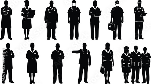Creative Title: Authoritative Medical Leadership and Professional Healthcare Identity Silhouettes