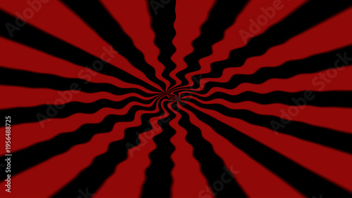 Abstract optical illusion background with red black radial wavy stripes, hypnotic vortex motion, and vibrant geometric decorative layout