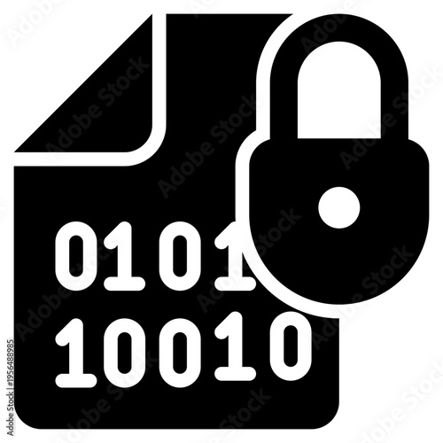 binary code paper document file lock protection solid glyph icon
