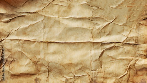 Sheet of old grungy crumpled paper background. View of a crumpled brown paper texture, ideal for various design projects, background
