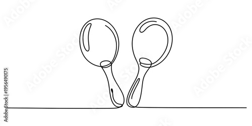 Continuous one line drawing of two musical maracas instruments isolated on a white background. Vector, illustration