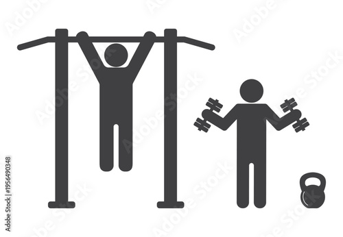 Person training with barbell and horizontal bar icon