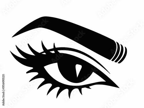 Single stylized eye with dramatic lashes, arched brow, and feline-inspired shape. Elegant black vector for beauty salon branding, eyeliner looks, makeup tutorials, and cosmetic design.
