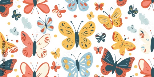Butterflies flying seamless pattern on white background