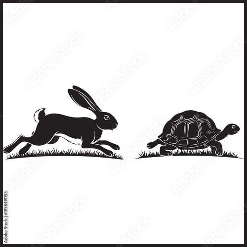 Rabbit and Turtle Racing - Fable Silhouette