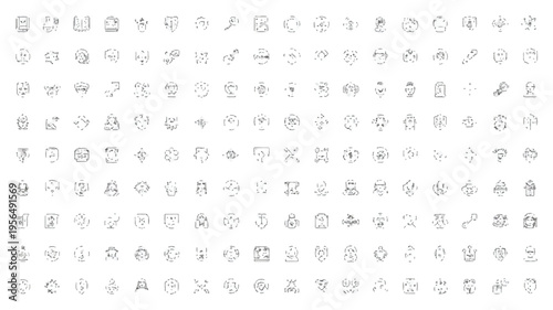 A collection of various line icons and symbols for graphic resources