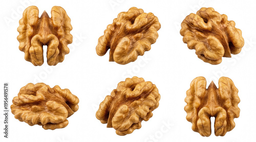 Konstfotografi Six Shelled Walnut Kernels Arranged In Two Rows