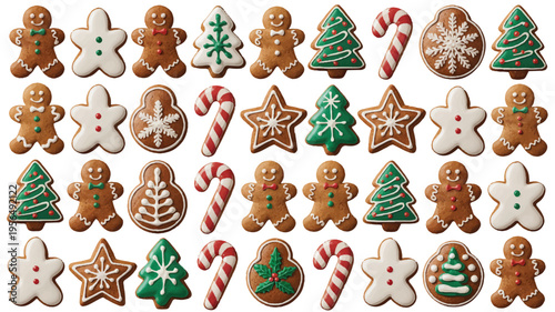 Assorted Christmas cookies and candies on a plain surface