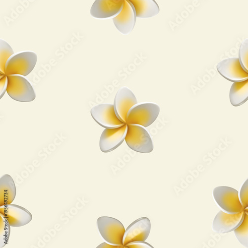 3d frangipani seamless pattern tropical plumeria flower vector background