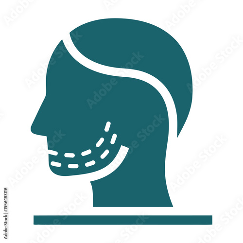 Human head surgery icon with facial markings and incision lines