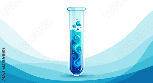 Vibrant blue liquid swirl in scientific test tube, laboratory and experimentation concept