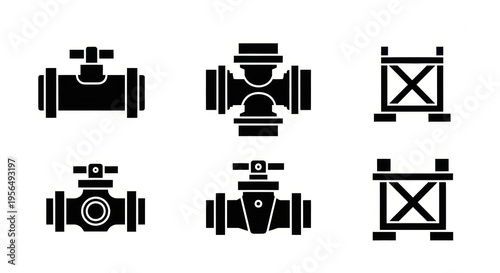 Cuadro en lienzo Set of stylized icons representing plumbing and construction elements, featuring