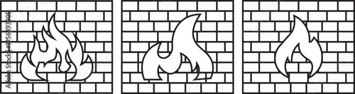Brick wall and fire vector icon set collection. Firewall Icon for Network Security and Cyber Protection.  Digital firewall, internet security symbol. vector illustration. firewall security icon set br